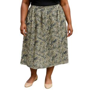Sag Harbor Plus Size 2X Skirt Tropical-Print Elastic Back Waist Side Pockets